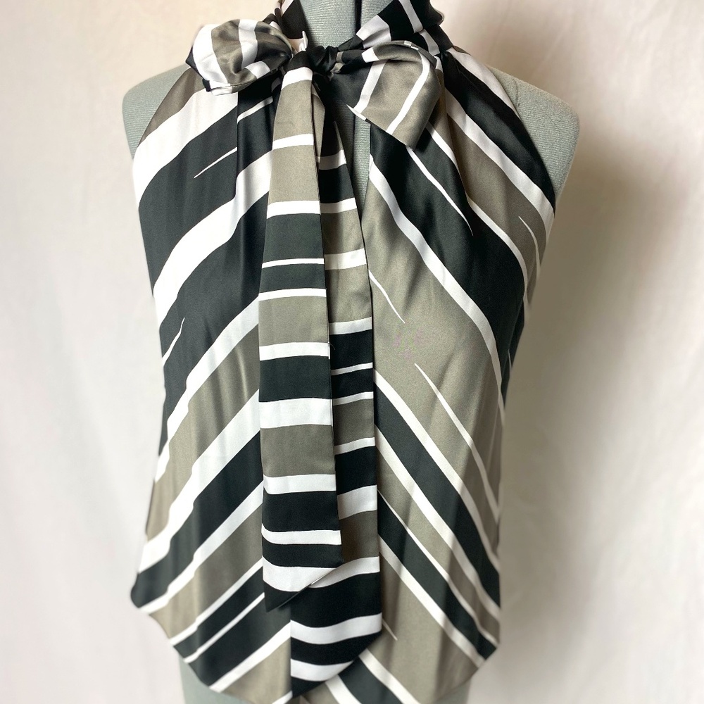 Banana Republic bias stripe high neck tank with tie.